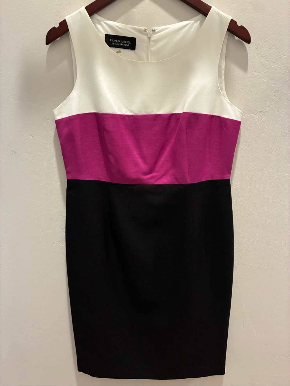 Evan Picone White, Fuchsia & Black Colorblock Sheath Dress